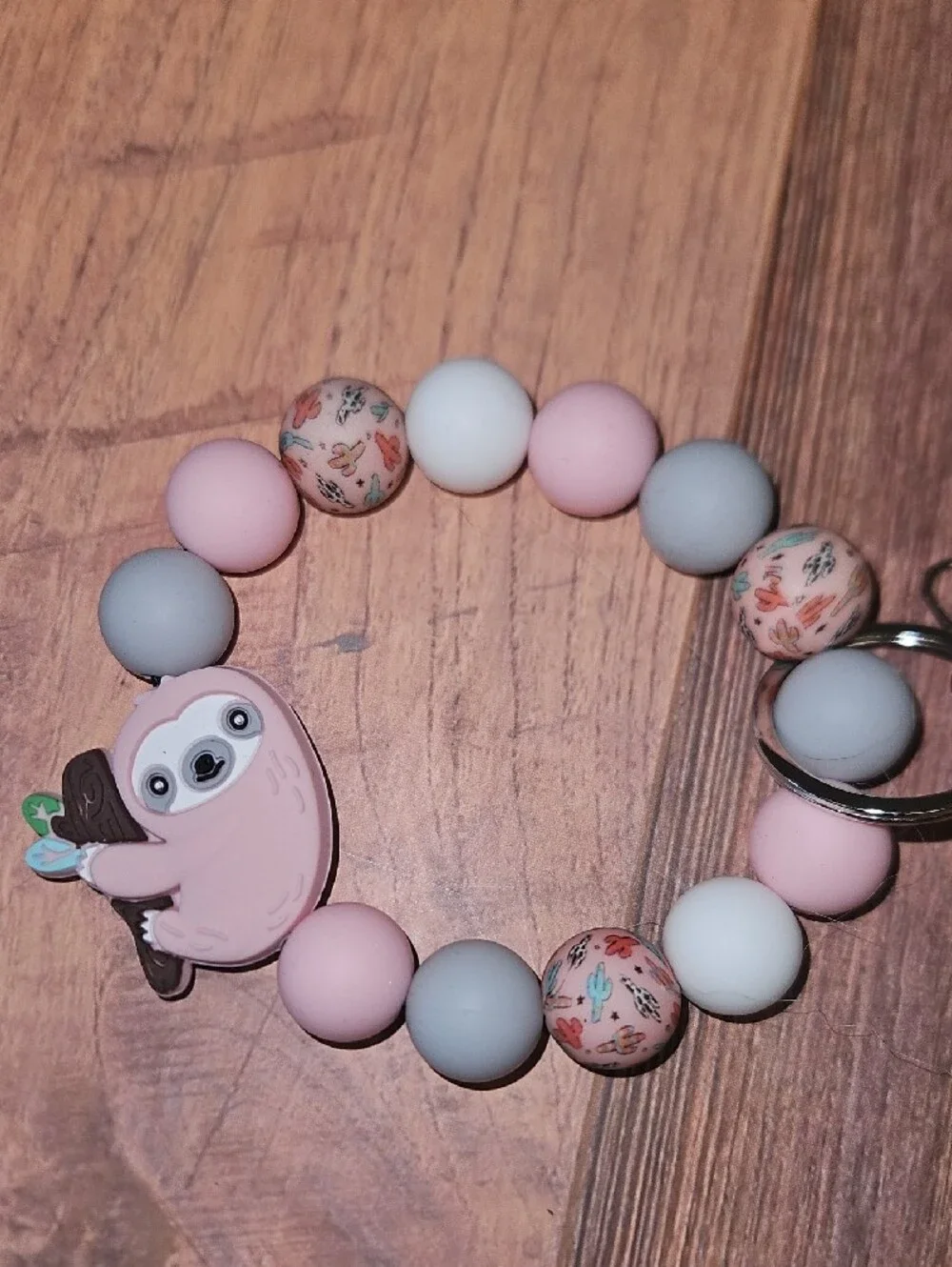 Silicone Sloth Beaded Wrist Keychain New